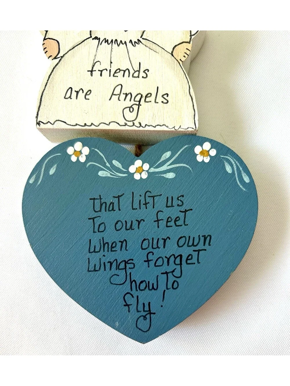 Vtg Hanging Heart Angel Cottage Grandma Country Core Tole Painting Rustic Friend